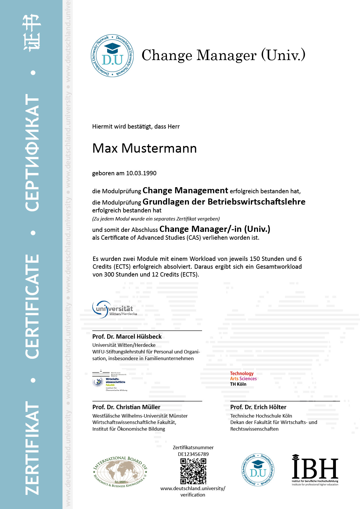 Musterzertifikat Change Manager/-in (Univ.)